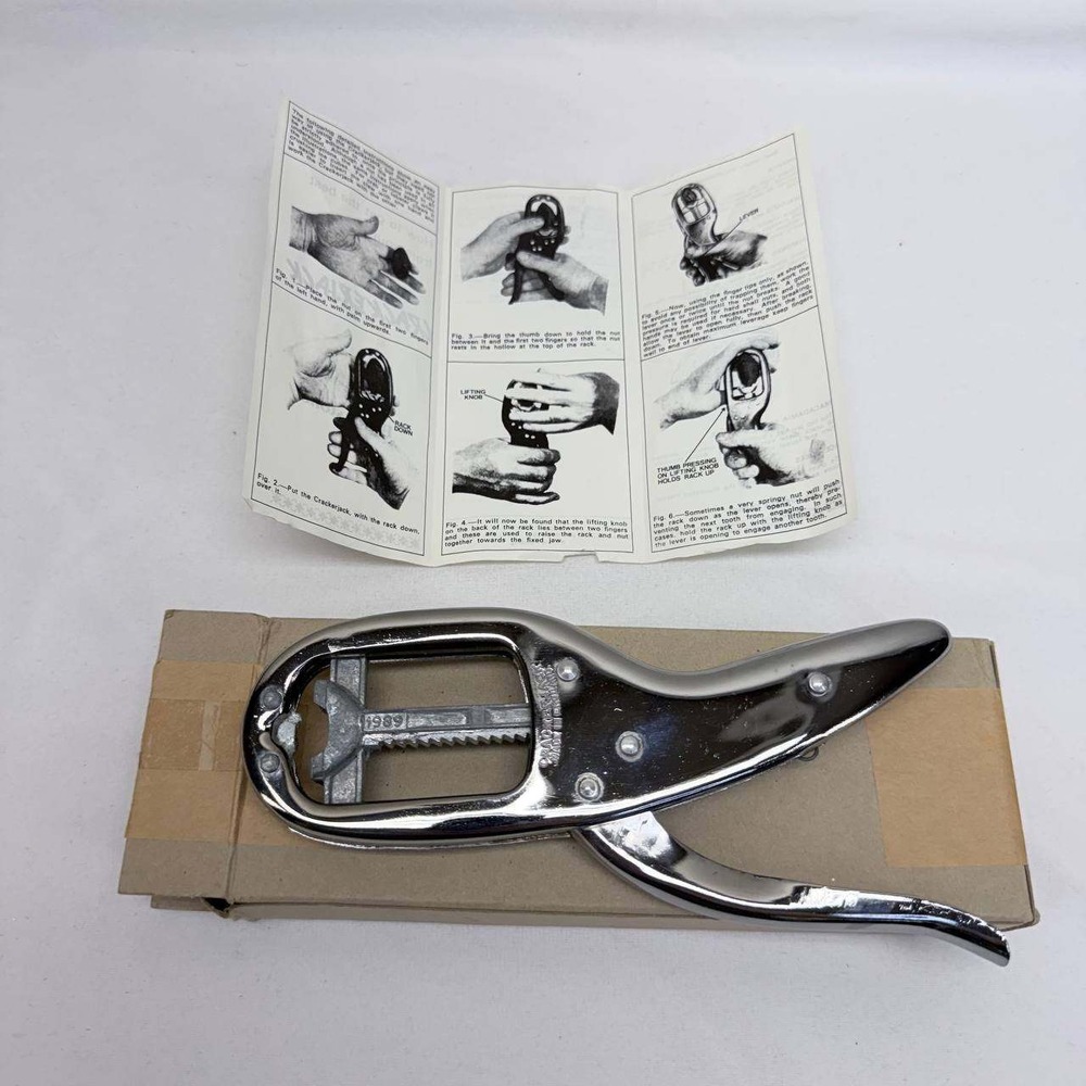 Vintage Crackerjack Nutcracker Made in England Brookstone Chrome Tool with Box